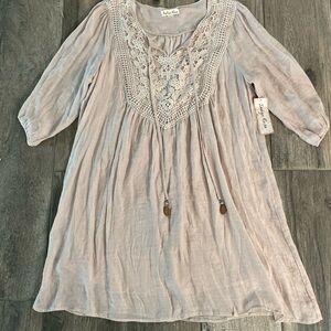 Boho Chic Lace Detail Mini Dress in Soft Gray